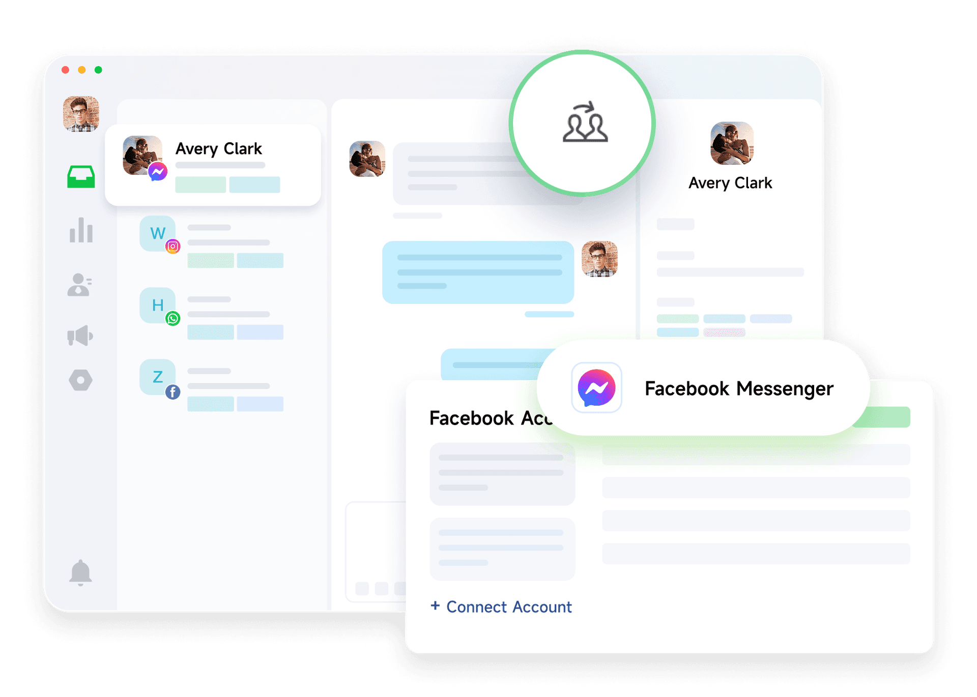 通过企业账号实现多对多的
客户服务